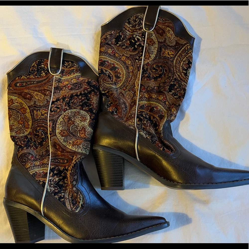 Tapestry & Vegan Leather New Boots